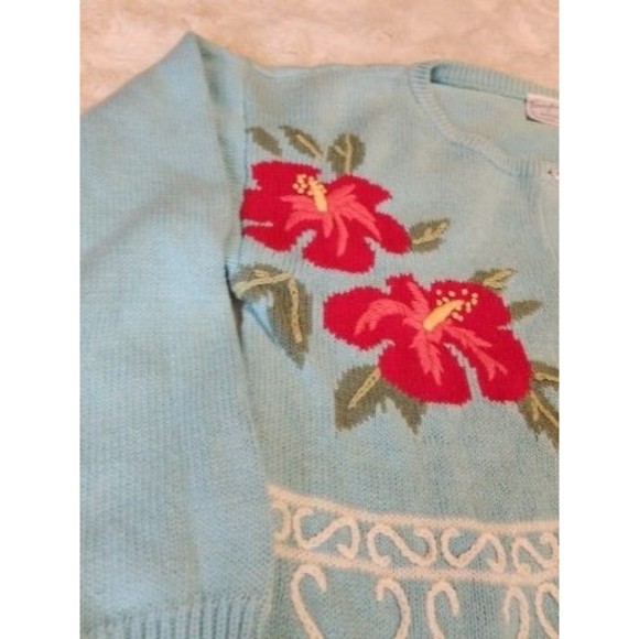 Vintage Trimingham's Bermuda Sweater Cardigan Small Blue Embroidered Floral - Picture 9 of 16